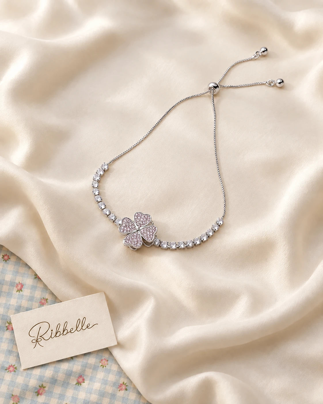 Silver Pink Clover Bracelet — Bracelet