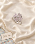 Silver Pink Clover Ring