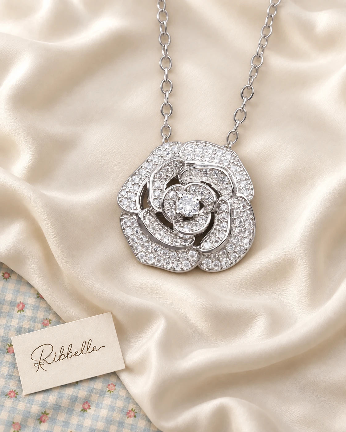 Silver Camellia Set — Necklace
