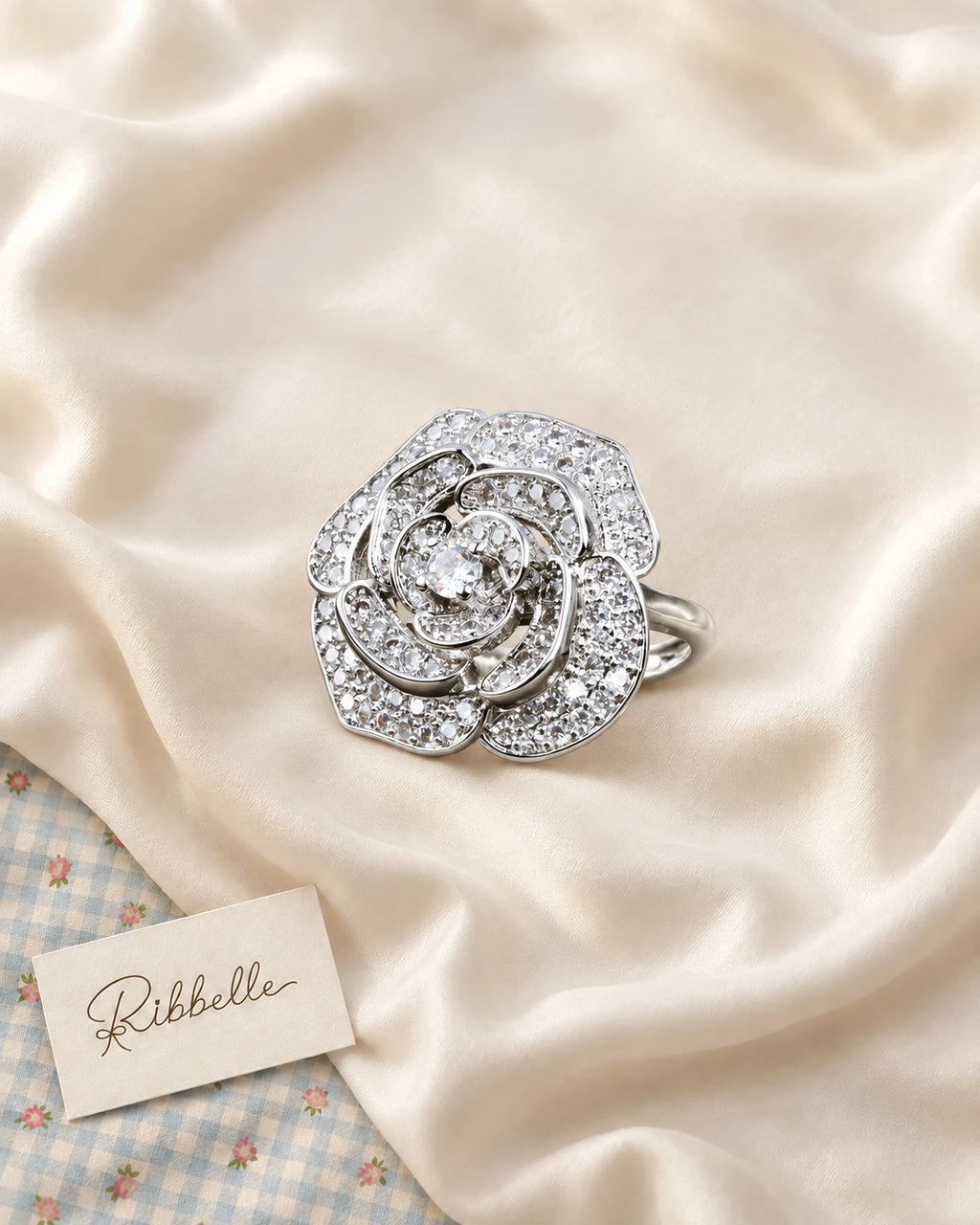 Silver Camellia Set — Ring
