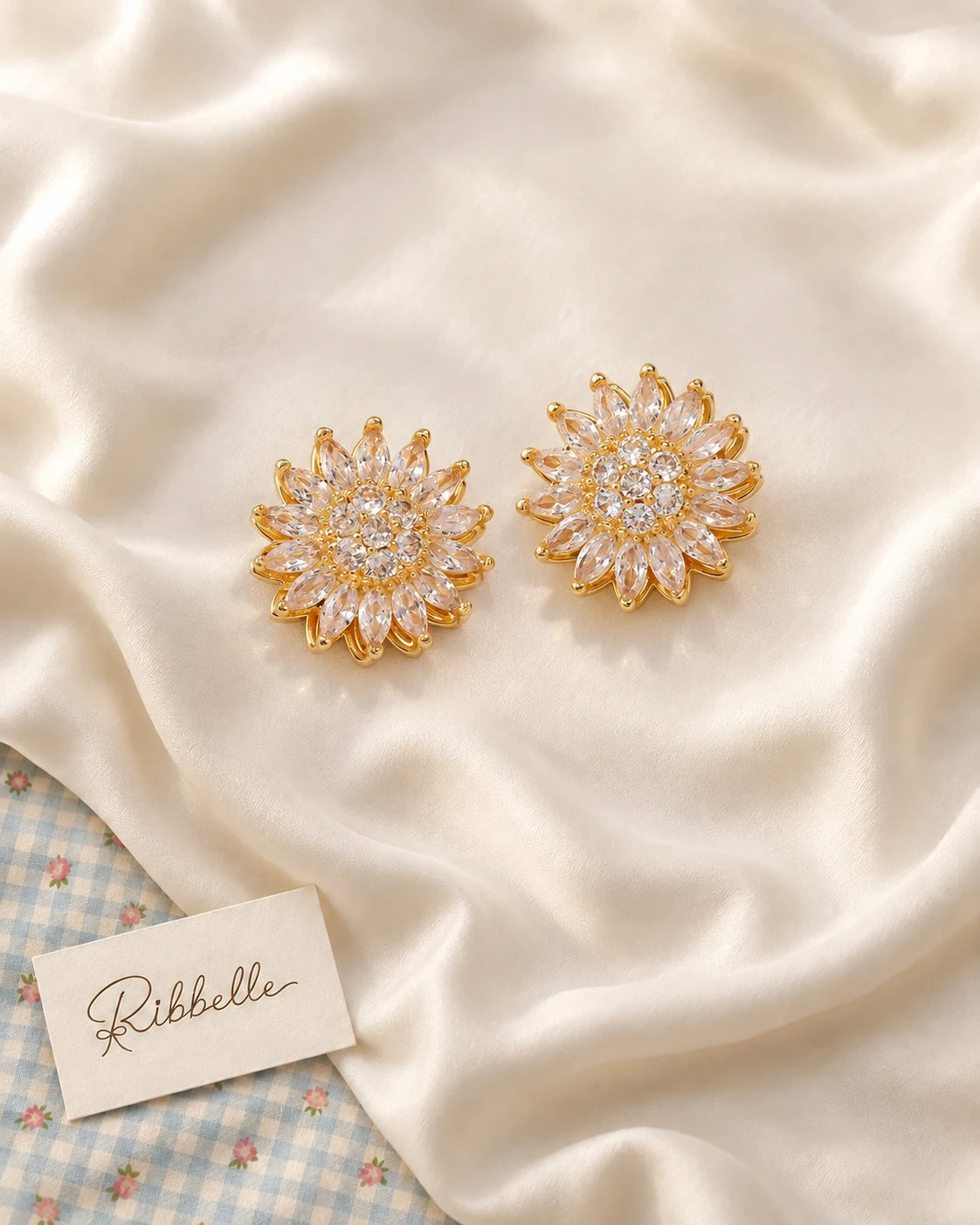 Sunflower Earrings · Gold tone