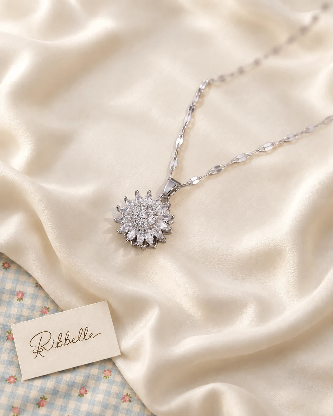 Sunflower Necklace · Silver tone