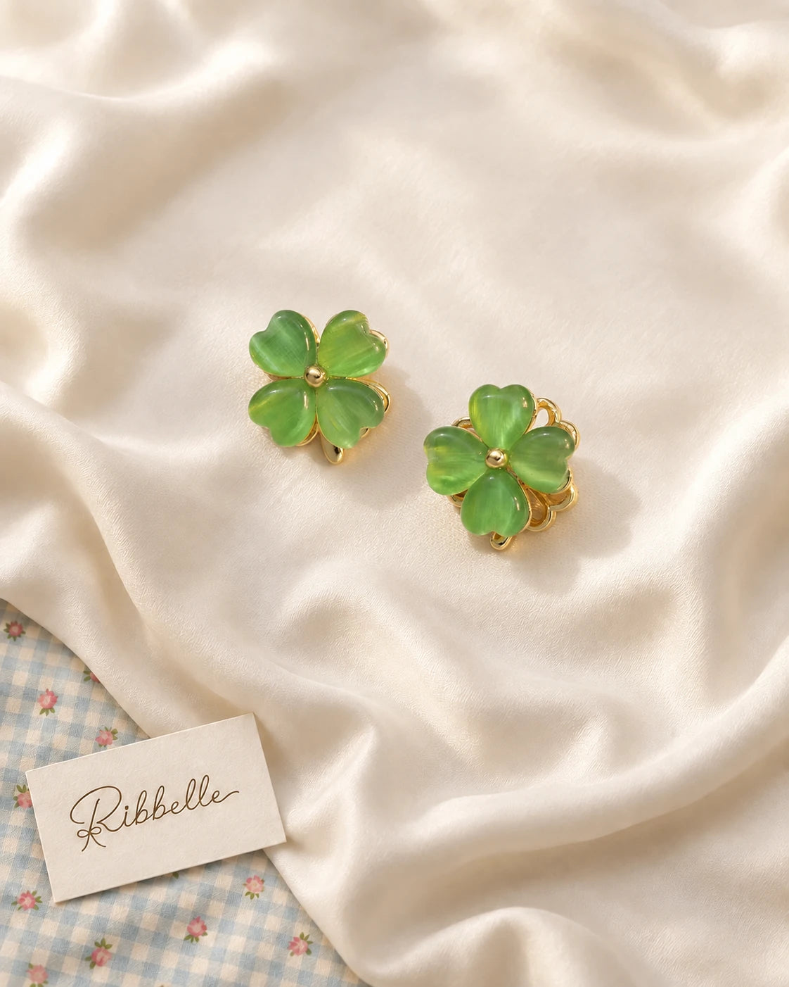 Green Four-Leaf Clover Earrings