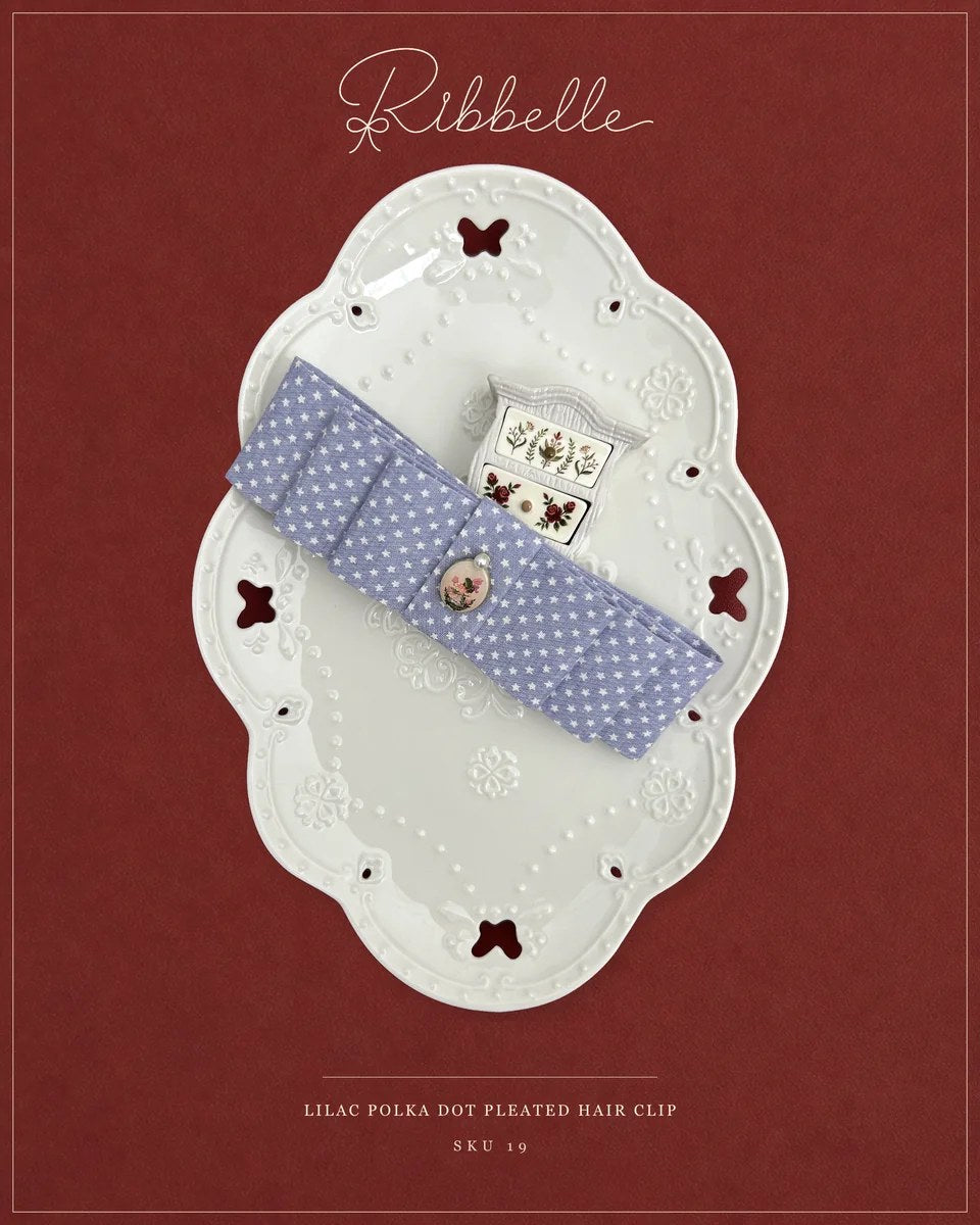 Lilac Polka Dot Pleated hair clip